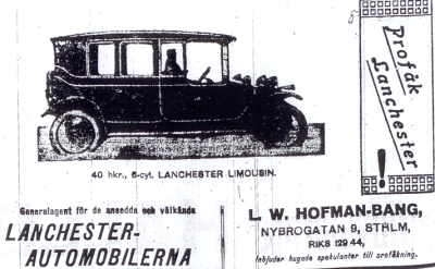 Advertisement for Lanchester motorcar